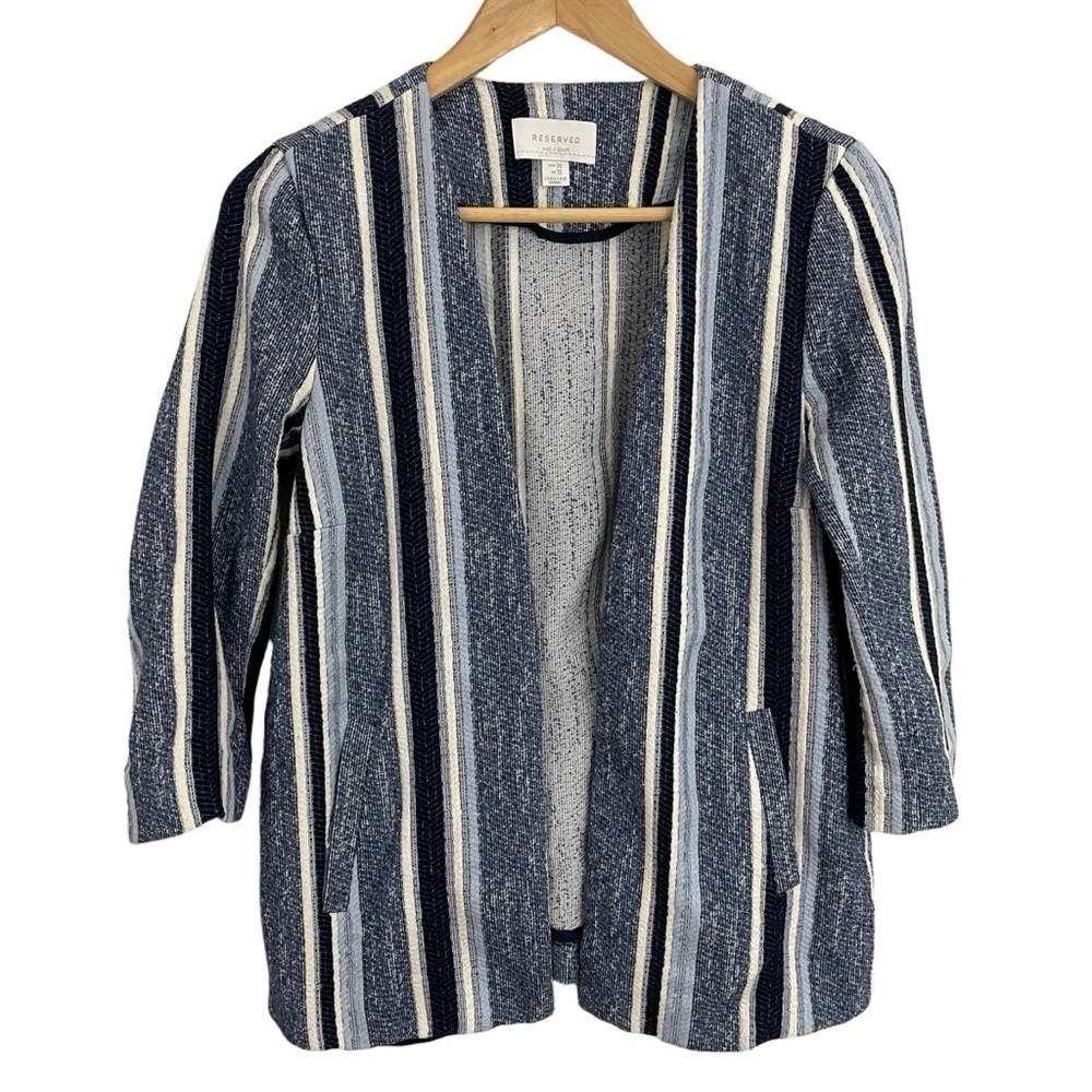 Reserved Textured Shacket Cardigan Womens M Blue White Coastal Open Front VGUC